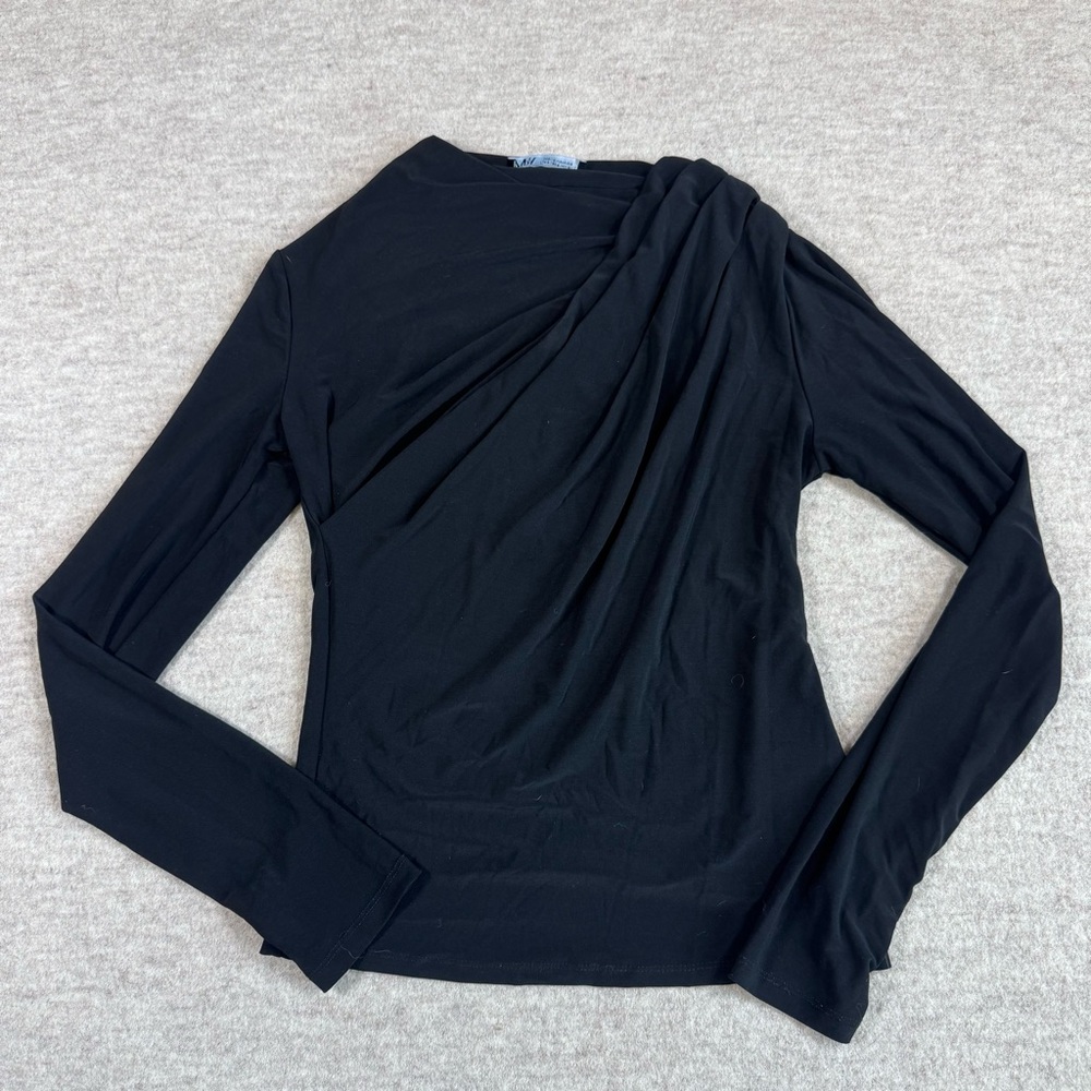 Zara Black Draped Long Sleeve Blouse